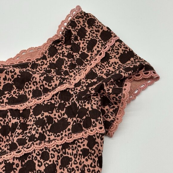 By Anthropologie Off-The-Shoulder Size 6 Pink Brown Tiered Ruffle Crop Top NWT - Picture 3 of 12